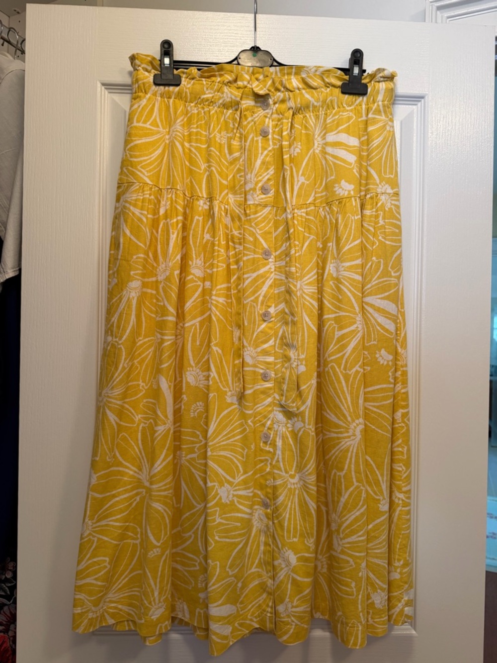 Yellow Floral Button-Front Midi Skirt